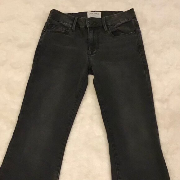 FRAME 24 Le Crop Mini Boot Women’s Jeans Faded Black Frayed Hems Stretch - Picture 3 of 11